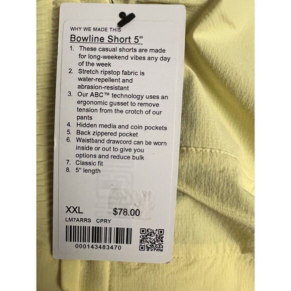 Lululemon Men Bowline Short 5” Stretch Ripstop CPRY Caprese Yellow Sz XXL New - Picture 4 of 9